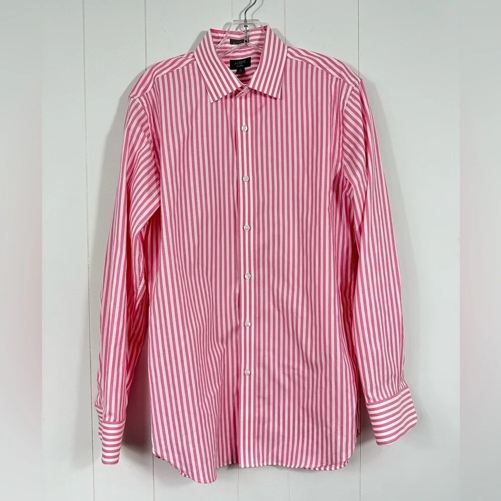 J Crew Ludlow Slim Fit Striped Pink White Dress Shirt Mens Sz 16 34 Long Sleeve